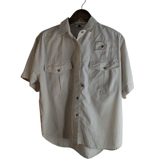 VTG Womens Shirt Sz M Beige Button Up Pockets Grunge Skater Y2K Old School Retro - Picture 5 of 9